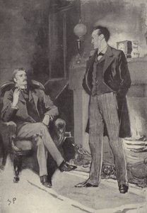 Toen hij bij het vuur stond: scène uit het Sherlock Holmes-mysterie Een schandaal in Bohemen, door Arthur Conan Doyle