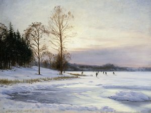 Schaatsers op een bevroren vijver