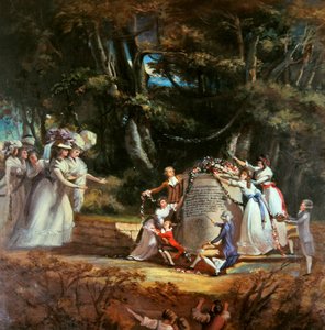 De kinderen van de hertogin van Orléans begroeten hun moeder bij het monument dat door hen is opgericht om haar herstel te herdenken na een bezoek aan Spa in 1787 door Silvestre Mirys