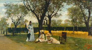 Bij villa van Poggio Piano door Silvestro Lega