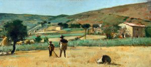 Platteland met boeren, door Silvestro Lega door Silvestro Lega