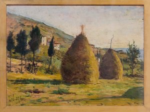 Hooibergen in de zon, ca. 1890 door Silvestro Lega