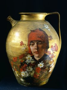 Kruik met afbeelding van vrouw, door Silvestro Lega (1826-1895)