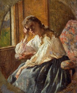 Studie van vrouwelijke figuur (detail van drieluik) door Silvestro Lega