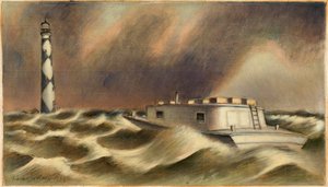 Post naar Cape Lookout (studie muurschildering, postkantoor Beaufort, North Carolina) door Simka Simkhovitch
