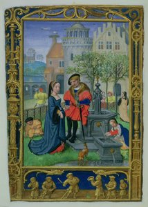April: Het hof maken, uit een Getijdenboek, of het Golfboek, c.1520-30