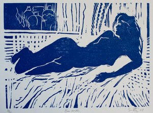 Blauw naakt, 2007 (houtsnede) door Simon Fletcher