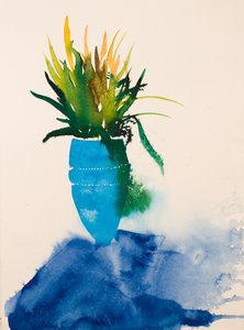 Blauwe vaas, 2016 (aquarel) door Simon Fletcher