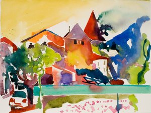 Auto, groene streep, 2017 (aquarel op papier) door Simon Fletcher