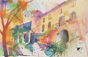 Kasteel en terras, 2003 (aquarel op papier) door Simon Fletcher