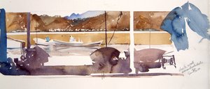Kademuur Amanohashidate, 2000 (aquarel) door Simon Fletcher