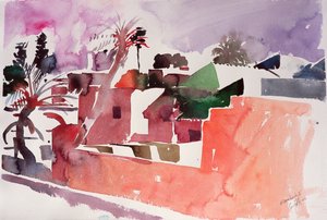Marrakech 1 (aquarel op papier) door Simon Fletcher