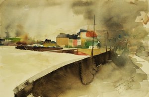 Haven van Monkstown, Cork, 2003 (aquarel) door Simon Fletcher