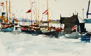 Neumuhlen, Hamburg, 2009 (aquarel) door Simon Fletcher