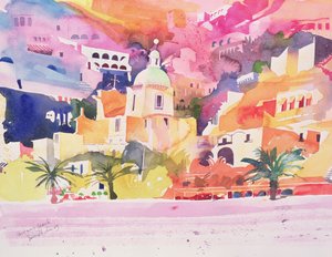 Positano Beach, 2003 (aquarel op papier) door Simon Fletcher
