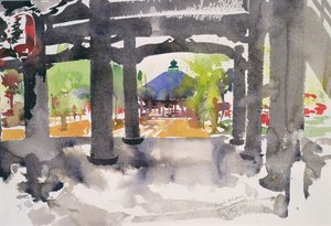 Tempel ingang, Amanohashidate (aquarel op papier) door Simon Fletcher
