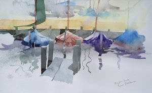 De vijf boten, 2002 (aquarel) door Simon Fletcher