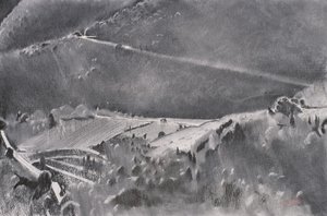 De hoofdweg, 2001 (pastel en gemengde techniek op papier) door Simon Fletcher