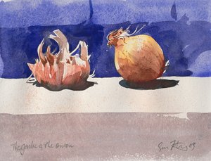 De knoflook en de ui, 2003 (aquarel) door Simon Fletcher
