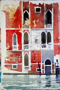 Het rode huis, Venetië, 2006 (aquarel) door Simon Fletcher