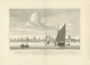 Gezicht op de Biesbosch en de Noordendijk bij Dordrecht door Simon Fokke