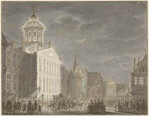 Illuminatie van het stadhuis voor Willem V en Wilhelmina van Pruisen, 1768