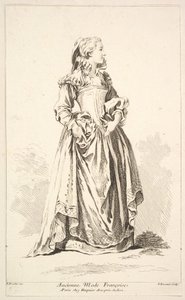 Oude Franse mode, uit Recueil de diverses figures étrangères door Simon Francois Ravenet