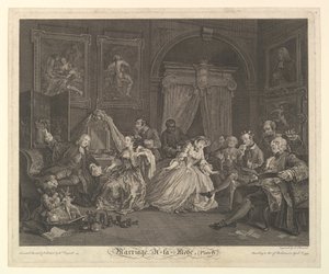 Huwelijk A-la-Mode, Plaat IV, 1 april 1745 door Simon Francois Ravenet