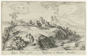 Berglandschap met twee figuren door Simon Frisius