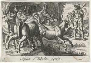 Hercules hoedt de kudde van Geryon door Simon Frisius