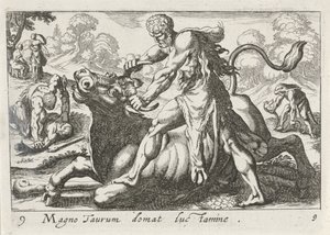 Hercules in gevecht met Acheloüs door Simon Frisius