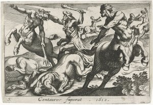 Hercules in gevecht met de centauren door Simon Frisius