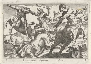 Hercules in gevecht met de centauren door Simon Frisius