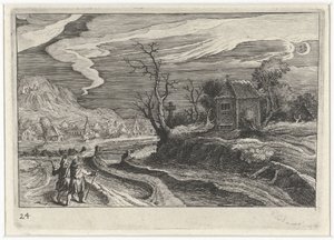 Landschap bij nacht door Simon Frisius