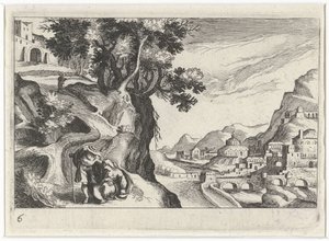 Landschap met Juda en Tamar (Zuid-Europese landschappen, Topographia variarum regionum) door Simon Frisius