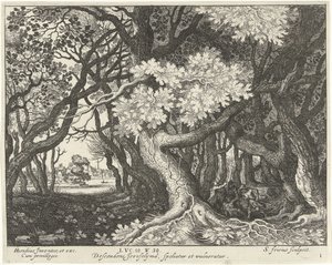 Overval op een man in een bos door Simon Frisius