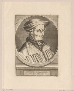 Portret van Conrad Pellican door Simon Frisius
