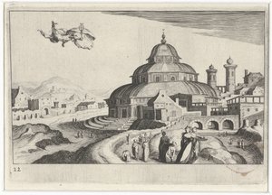 Stadsgezicht met Mercurius door Simon Frisius