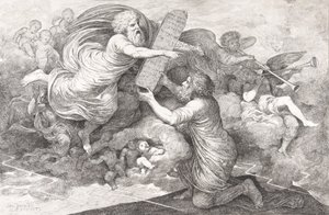 Mozes op de Sinaï De tafelen van de Joodse Wet, 1773 door Simon Julien