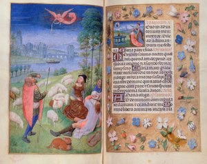 De Aankondiging aan de Herders, uit de Huth Getijden door Simon Marmion