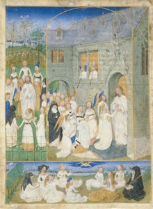 De Heilige Maagden begroet door Christus bij het betreden van de Poorten van het Paradijs, ca. 1467-70 door Simon Marmion
