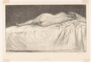 Naakte vrouw liggend op bed door Simon Moulijn (signed by artist)