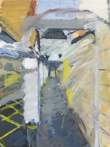 Loopbrug parkeergarage, 2024 (acryl op papier) door Simon Neville