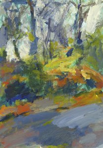 Weg met bomen en struiken, 2023 door Simon Neville