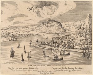 Rivierlandschap met de val van Icarus