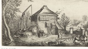 Winterlandschap met boerderij door Simon Poelenburg