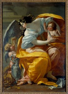 Allegorische voorstelling van rijkdom Een vrouw, symbool van Fortuna en Overvloed, omringd door putti en juwelen