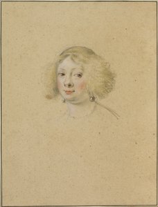Portret van een Jonge Vrouw met Parel Oorbellen door Simon Vouet