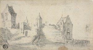 Versterkte gebouwen aan de waterkant door Simon de Vlieger