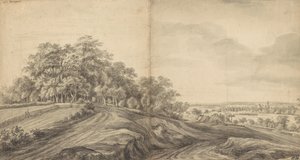 Panorama van Boersberg met kasteel Doorwerth in de verte door Simon de Vlieger